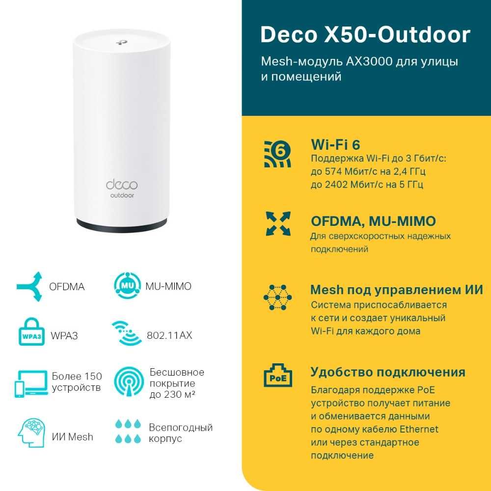 Wi-Fi роутер TP-Link  	Deco X50-Outdoor(1-pack) AX3000 Outdoor/Indoor