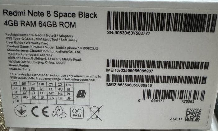 Vand Xiaomi ReDmi Note 8 Space Black