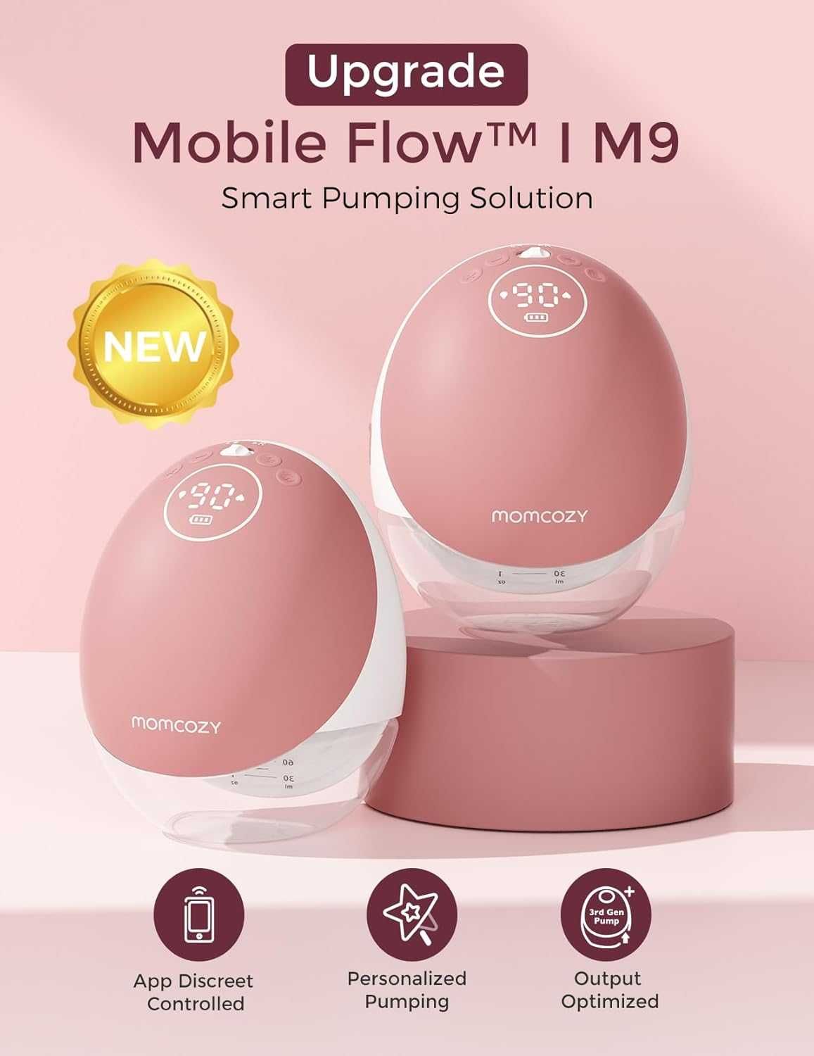 Помпа за кърма Momcozy Mobile Flow М9, приложение, (Cozy Red, 2 броя)