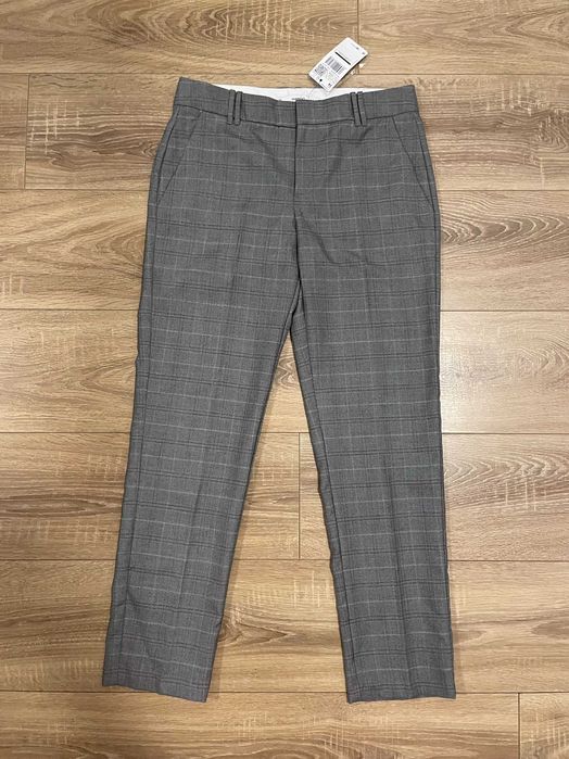 Pantaloni clasici conici gri carouri Mango 36