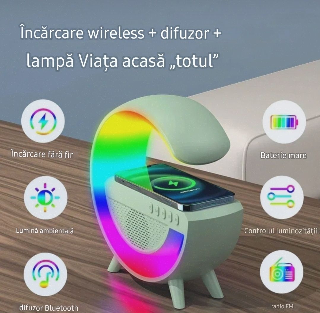 Vând boxă 3 in 1 boxă lampă ambientală și încărcător wireless