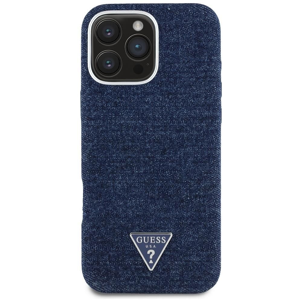 Guess – калъф denim triangle logo magsafe за iphone 16 pro max – син