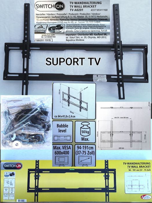 SUPORT de perete pentru TV plate cu diagonala ecranului 94-191 Cm NOU
