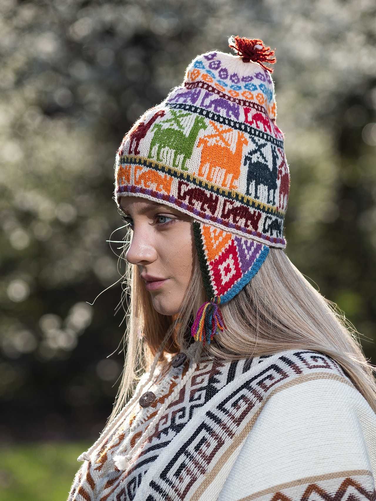 Автентична перуанска шапка Chullo от овча вълна различни цветове