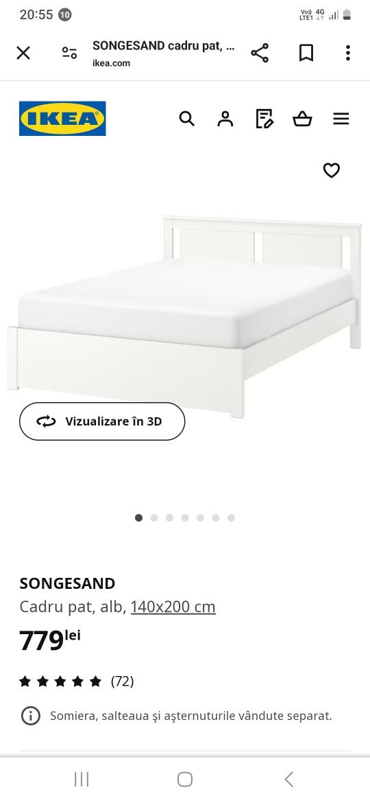 Pat Songesand Ikea 140×200( cadru pat, somiera, saltea) in stare excel