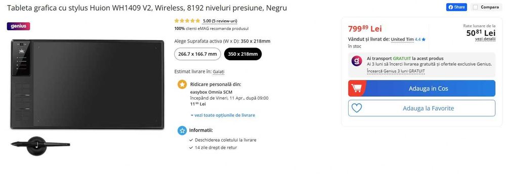 Tableta grafica Huion WH1409 V2