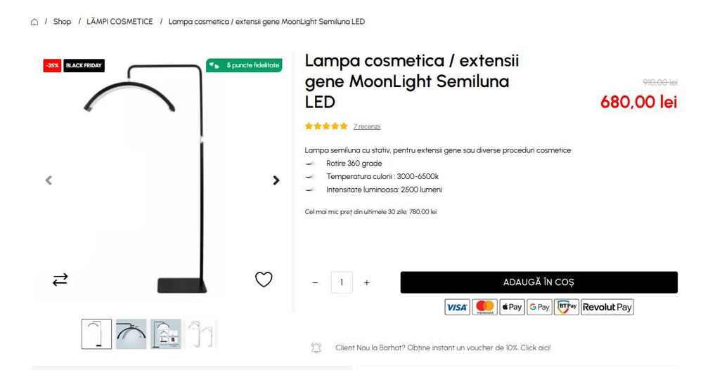 Lampa cosmetica / extensii gene MoonLight Semiluna LED cu telecomanda