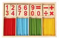 Joc educativ din lemn, model Montessori, cu cifre si betisoare
