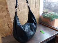 Голяма черна чанта,торба на парчета-естествена кожа