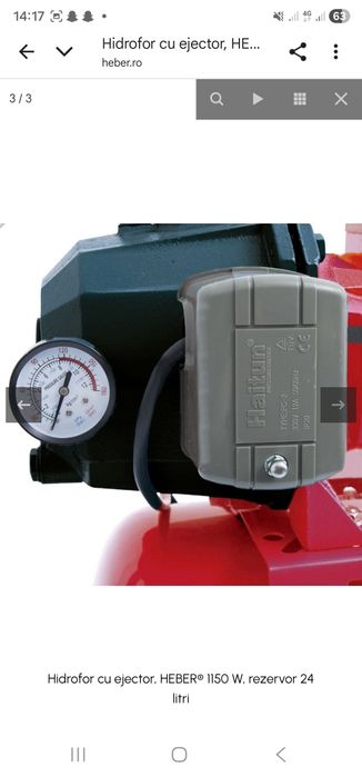 Hidrofor cu ejector, HEBER® 1150 W, rezervor 24 litri