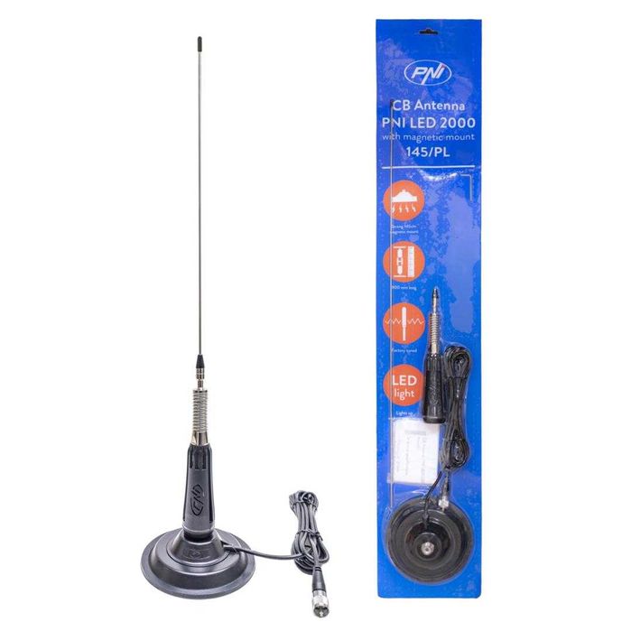 Antena Statie CB PNI LED 2000 90 cm baza magnetica 145mm Iluminare LED