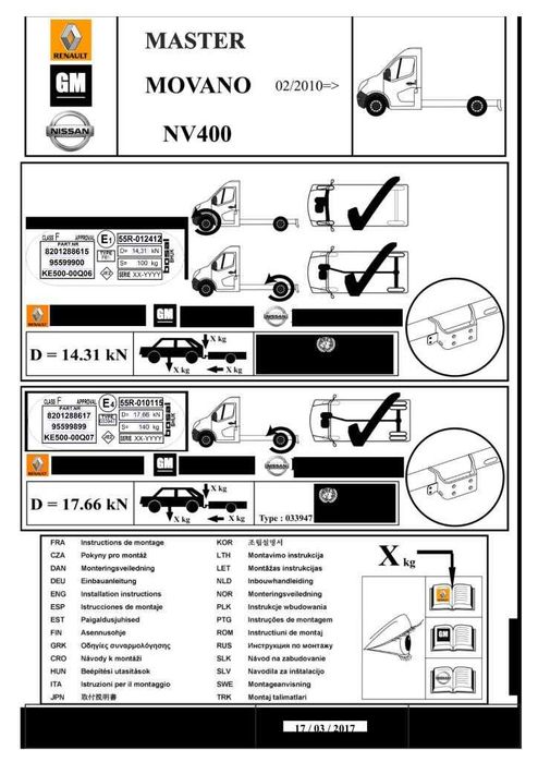 KIt carlig remorcare original Renault Master 3 Movano 2010+ nou