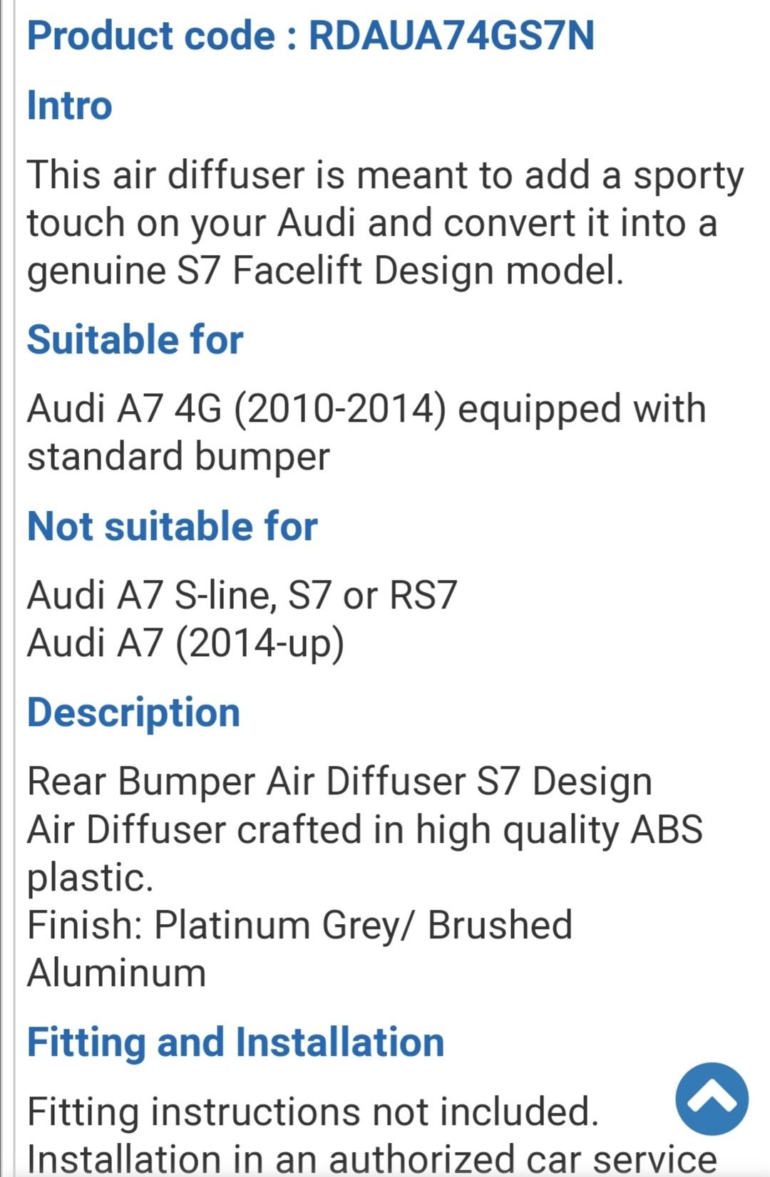 Difuzor Audi A 7