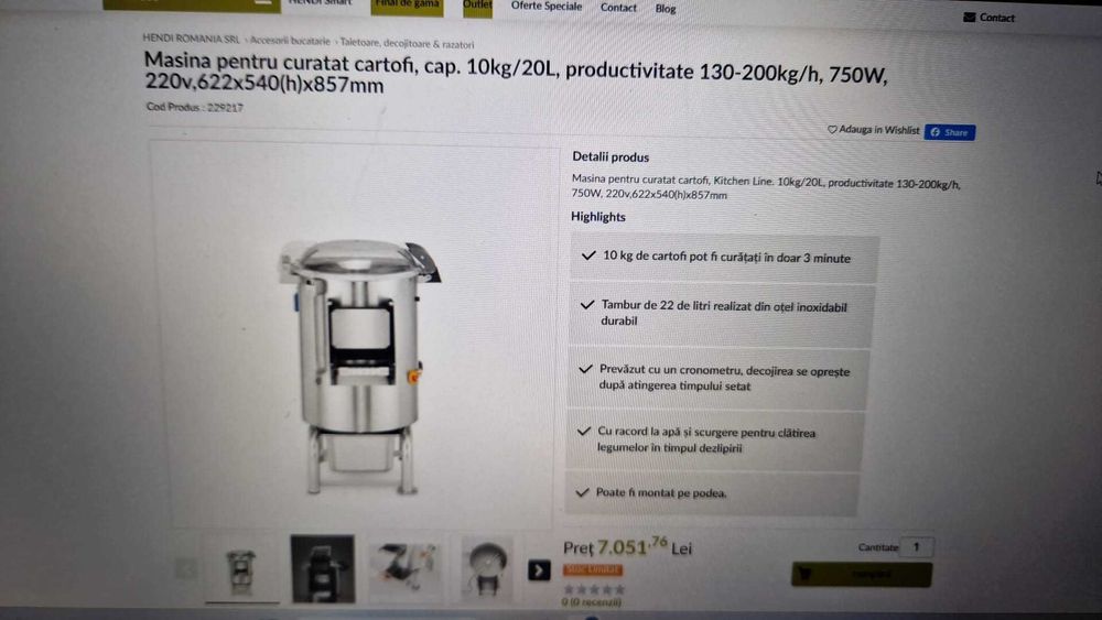 Vand masina de curatat cartofi Hendi 10kg