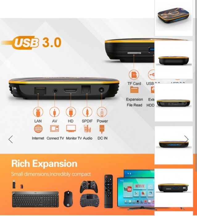 Smart TV Box Mini PC Techstar® HK1 RBox, Android 10, 4GB + 64GB ROM