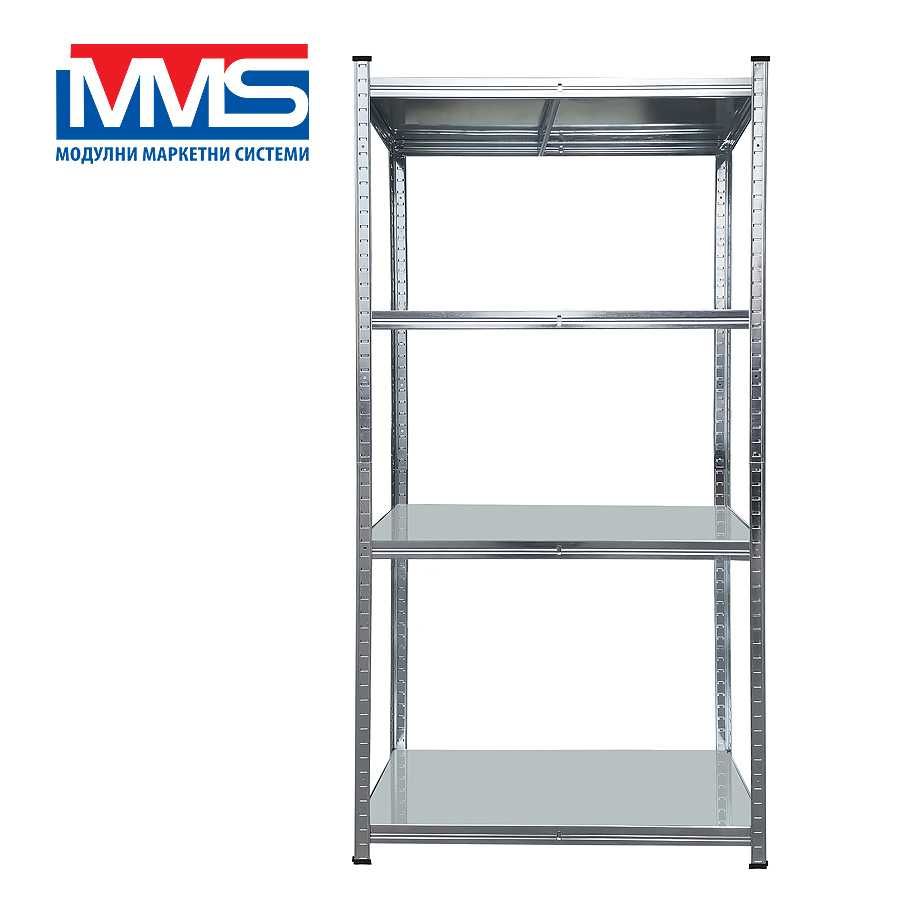 Стелаж метален 4 рафта MMS, издържа 100кг на ниво, размери 180х90X40см