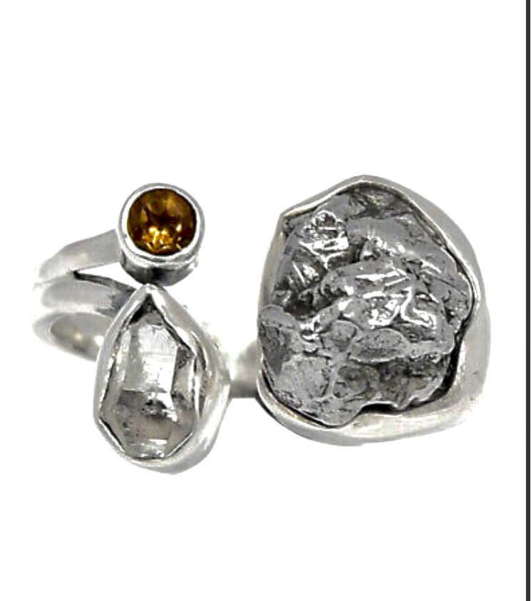 Inel argint meteorit campo del Cielo diamant Herkimer si talisman