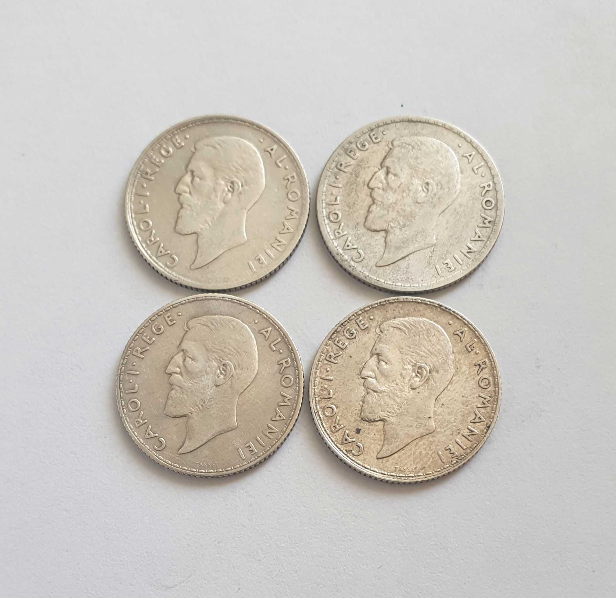 Set moneda 1 leu 1910, 1911, 1912, 1914, argint, Carol 1