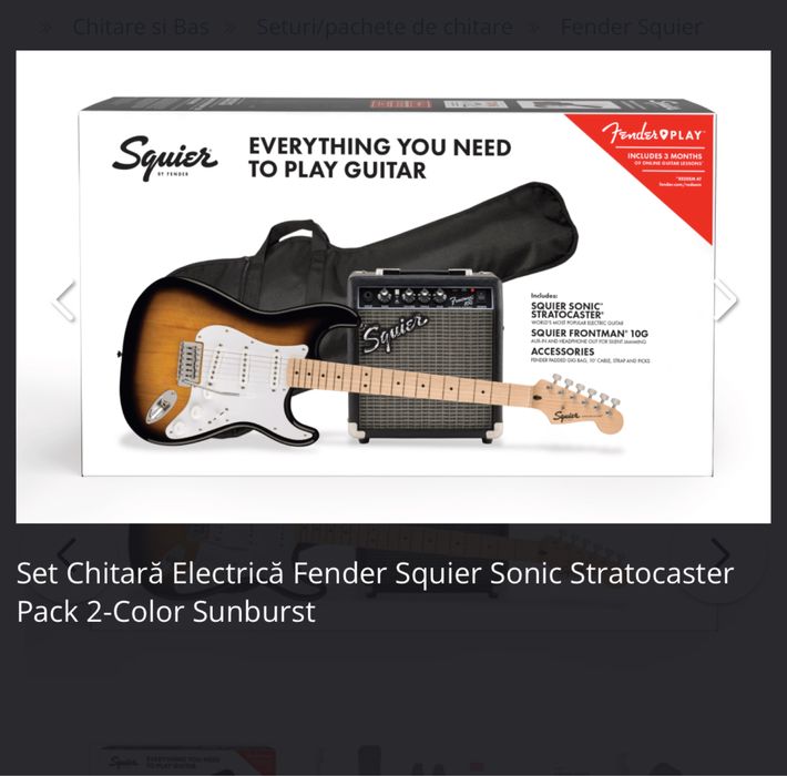 Set chitara electrica Squier, amplificator, husa
