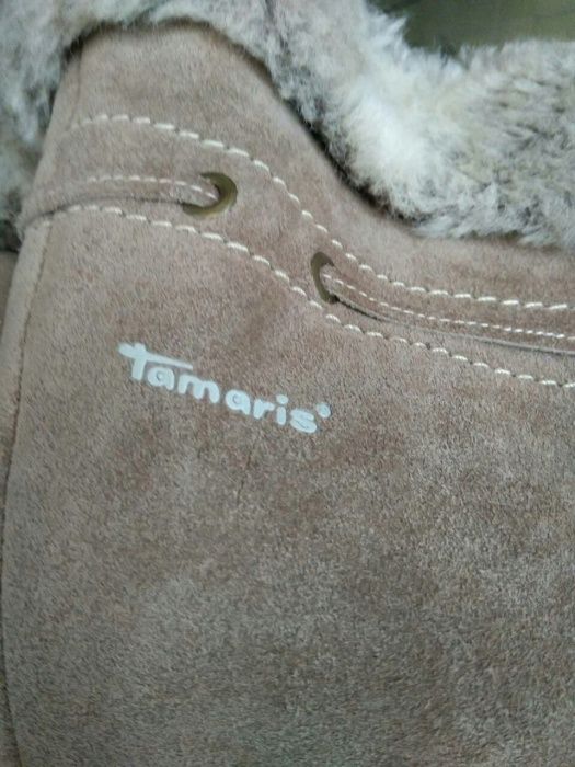 Дамски ботуши Tamaris 39 бежови кафяви естествена кожа подплата полар