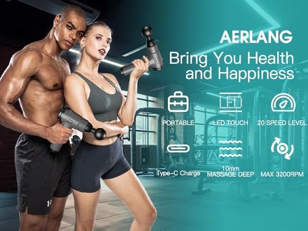 AERLANG АКумулаторен пистолет за мускулен масаж/6 глави/20 скорости