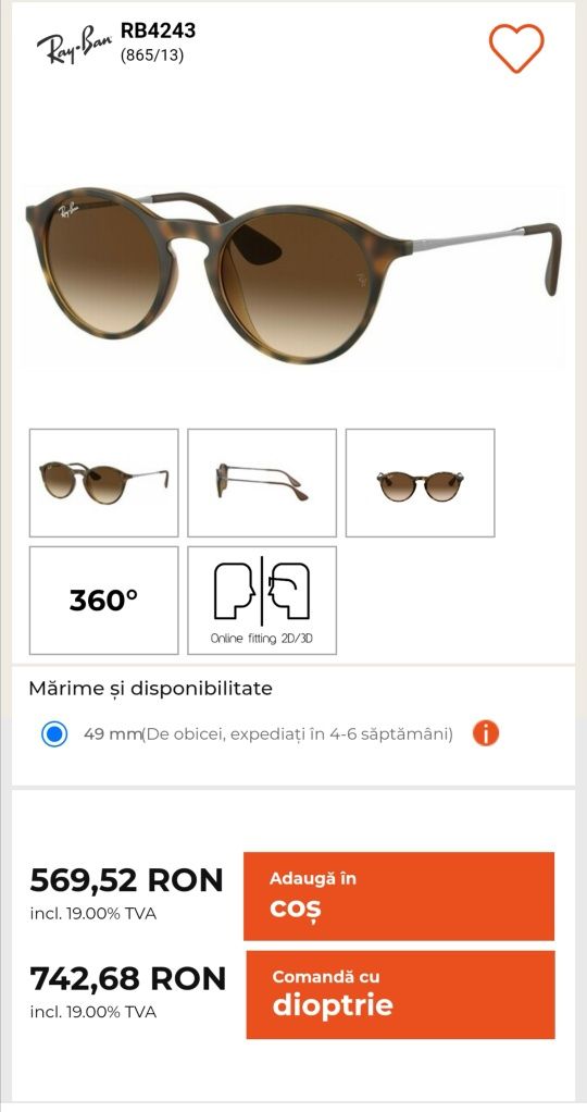 ochelari soare Ray Ban originali, unisex