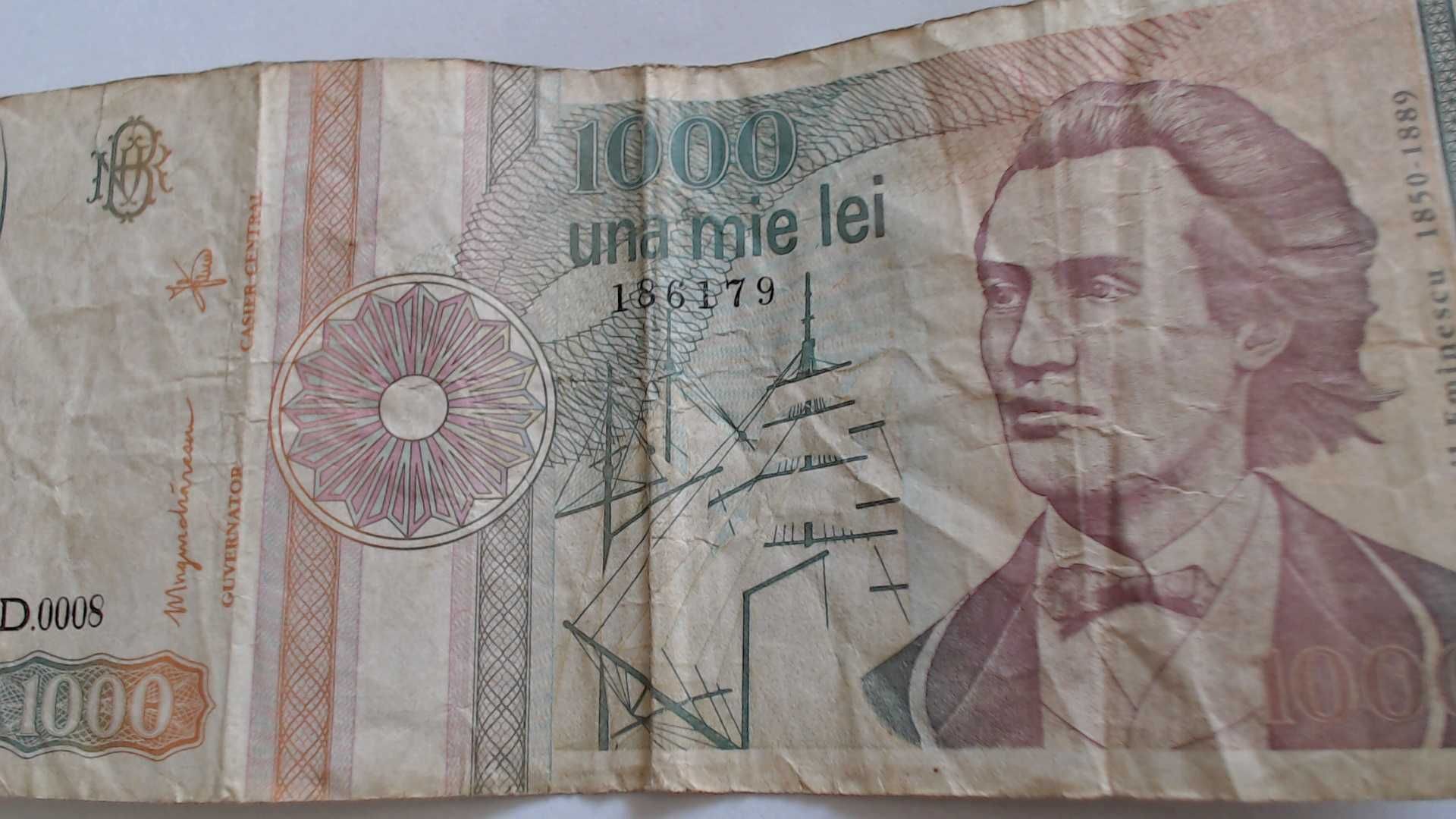 Bancnota Mihai Eminescu 1000 Lei din Septembrie  1991