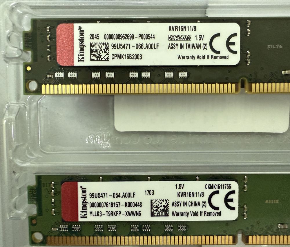 Оперативная память Kingston 2x8Gb, DDR 3, 1600 MHz