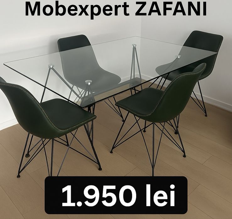 Set masă sticlă + 4 scaune Mobexpert ZAFANI