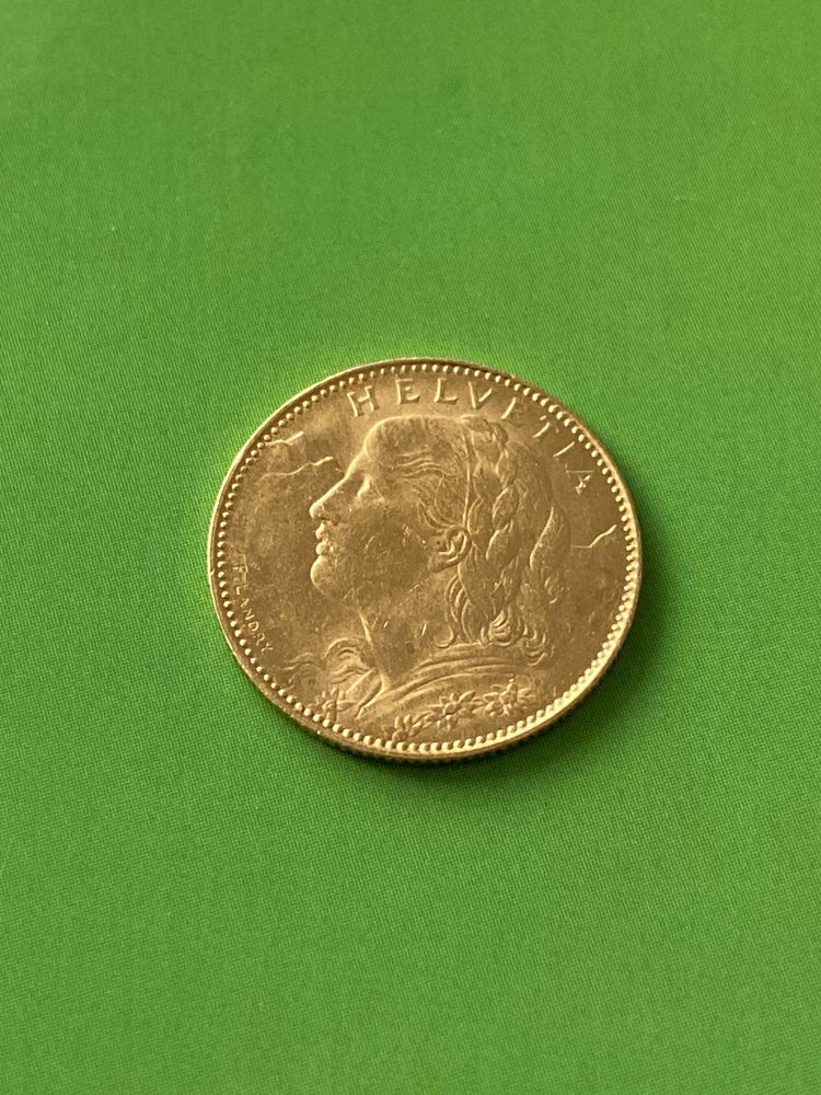 Moneda aur 22 K, Elvetia, 10 Francs 1922 [Franci), 3,22 grame.