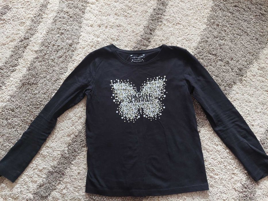 Детска черна блузка с апликация пеперуда PRIMARK 7-8г. 122-128см
