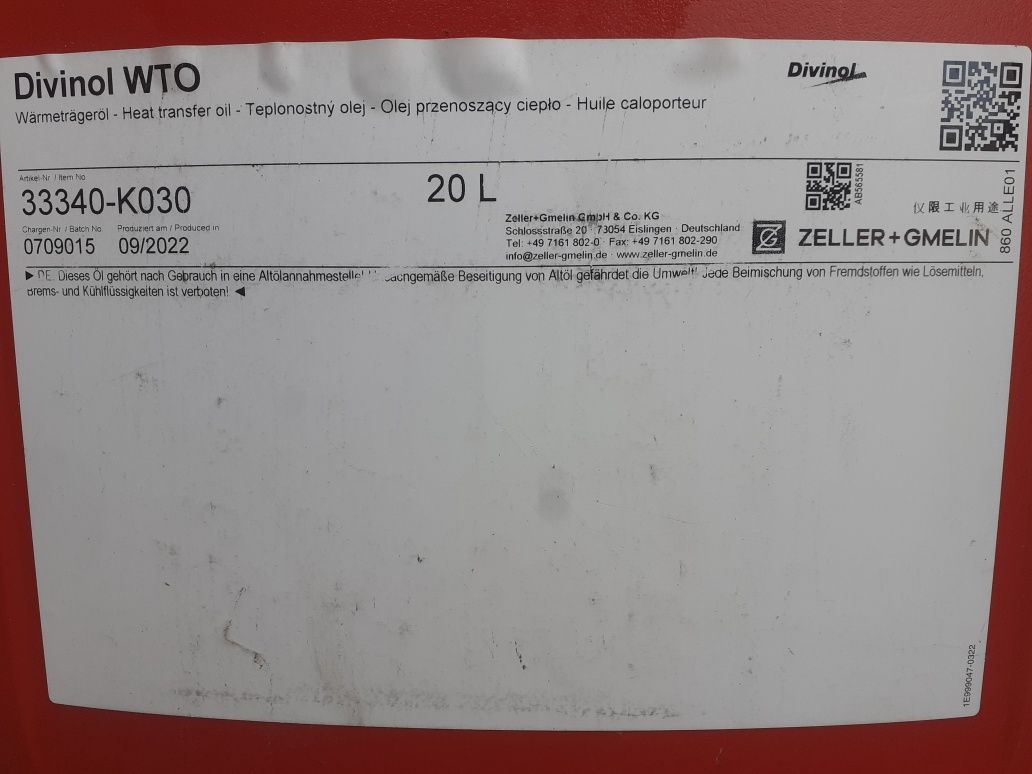 Ulei transfer termic (diatermic)  Divinol WTO 20l