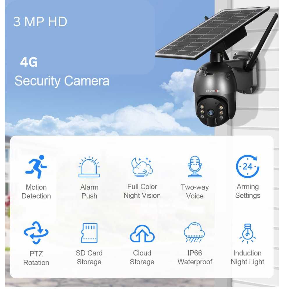 Camera de supraveghere 4G, HD, 3MP, Incarcare cu panou Solar, PIR, PTZ