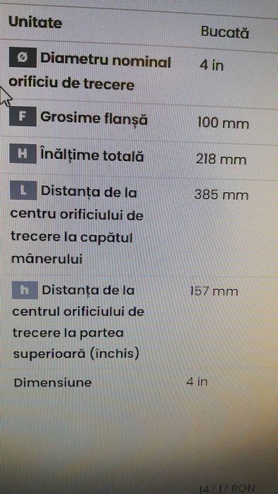 Vana robinet golire vidanja 4 toli, pentru filete, cu maner