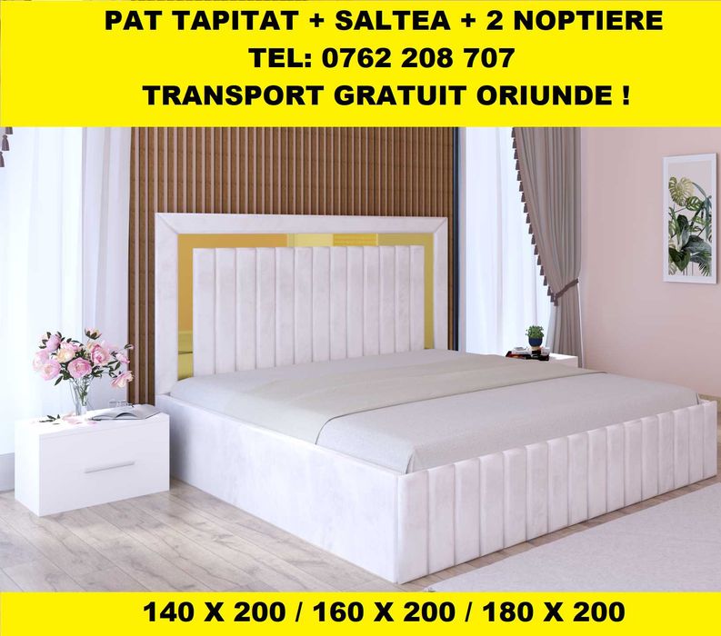 Paturi Tapițate Ieftine cu Saltea, Gri Maro Negru Verde Alb, D15