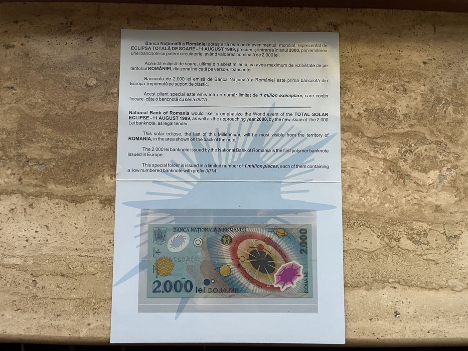 Bancnota 2000 lei - Eclipsa cu pliant de prezentare