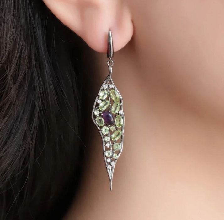 Натуральный аметист серебро серьги