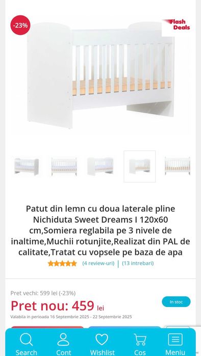 Pătuț din lemn Sweet Dreams+Saltea cu husa detașabilă Cocos Comfort