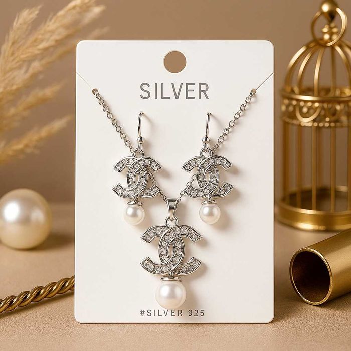 Сребристо колие с обеци