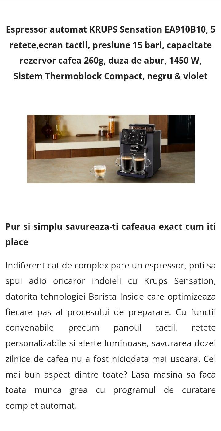 Espressor automat KRUPS Sensation, Garanție 3 ani