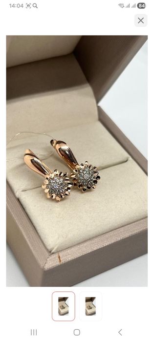 Продам золотые серьги с фианитами женские фирмы Diamond