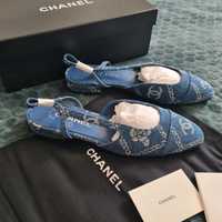 Chanel flats balelt - denim, piele naturala/size 37/premium