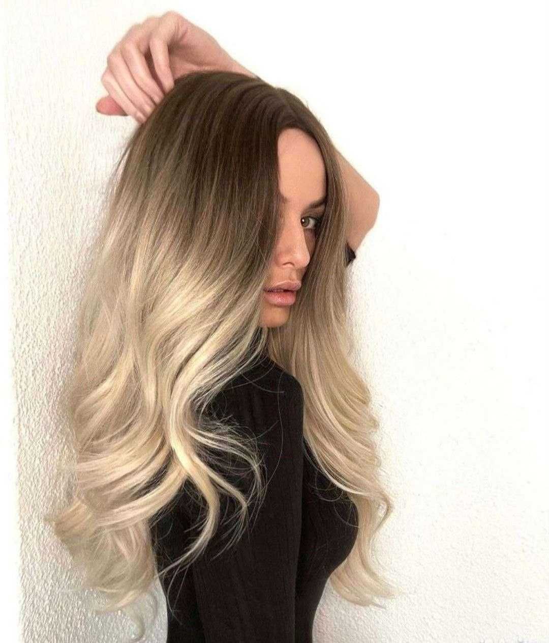 Женский парик длинный без чёлки, омбре, блонд