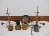 Ретро черпак, чаша, ножица, дървени съдове и свещници