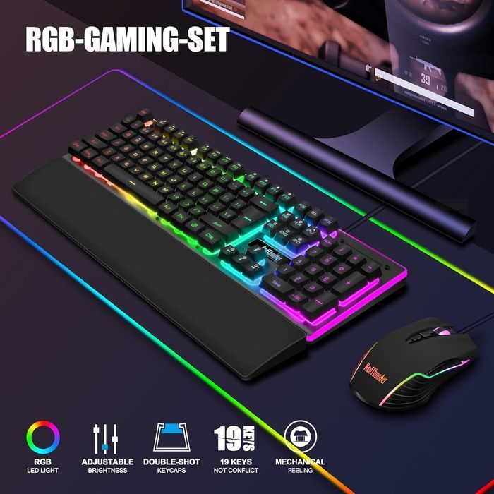 Set tastatura, mouse gaming RGB si wrist wrest, AZERTY, Negociabil