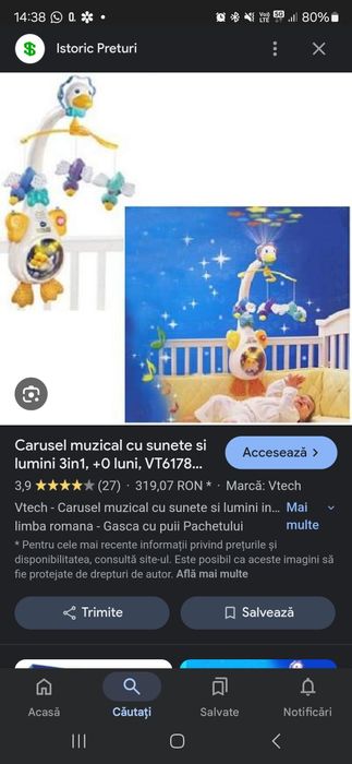 Patut bebe Ikea+saltea cocos+carusel Vtech+aparatori patut