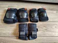 Set protecții Oxelo negre genunchi, cot și palme, mărimea XS