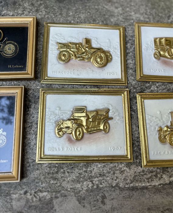 Tablou Litografie Foita Alama Bronz Masini de Epoca-Deosebit-Doar Set