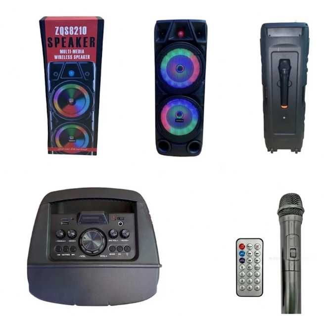 Нова Cobra ZQS8210 2х8 40W ПРЕНОСИМА КАРАОКЕ КОЛОНА цветомузика двоен