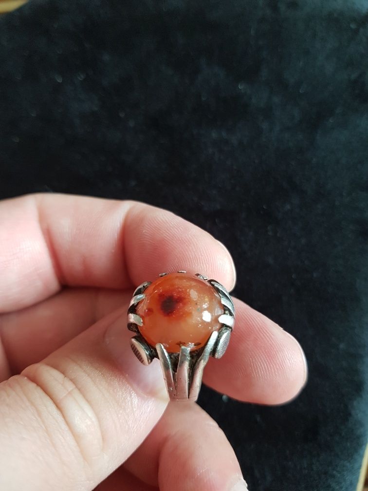 Inel argint vintage piatra carneol,gheare,model deosebit,177 mm
